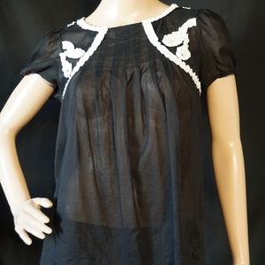 Bizz - Sheer Ribbon Detail Babydoll Blouse (L)
